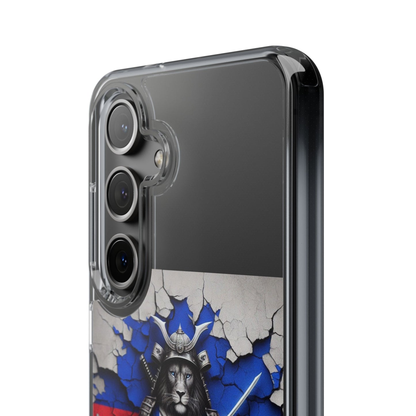 Lion Warrior Clear Phone Case - Trendy Russian Flag Design, Perfect for Animal Lovers and Patriots