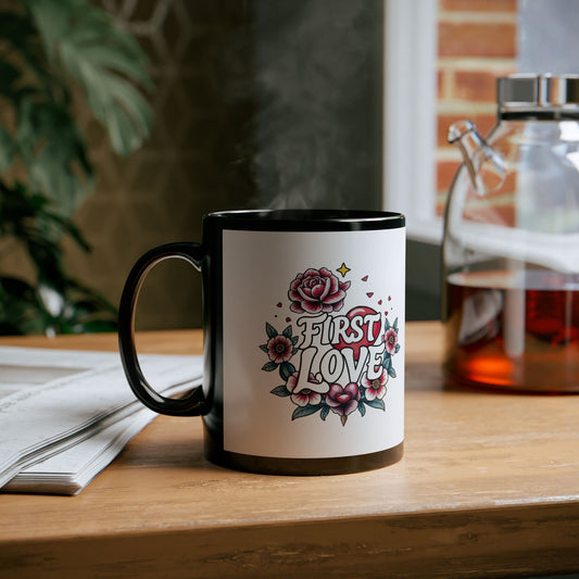 Romantic Floral Black Mug - First Love Design