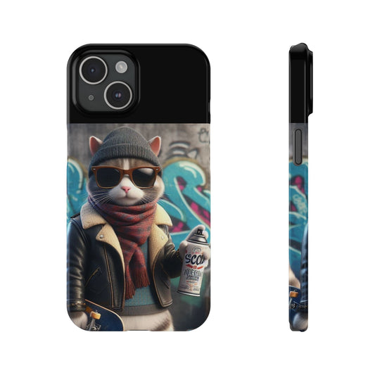 Cool Cat Graffiti Slim Phone Case - Stylish, Trendy Protective Cover for Cat Lovers