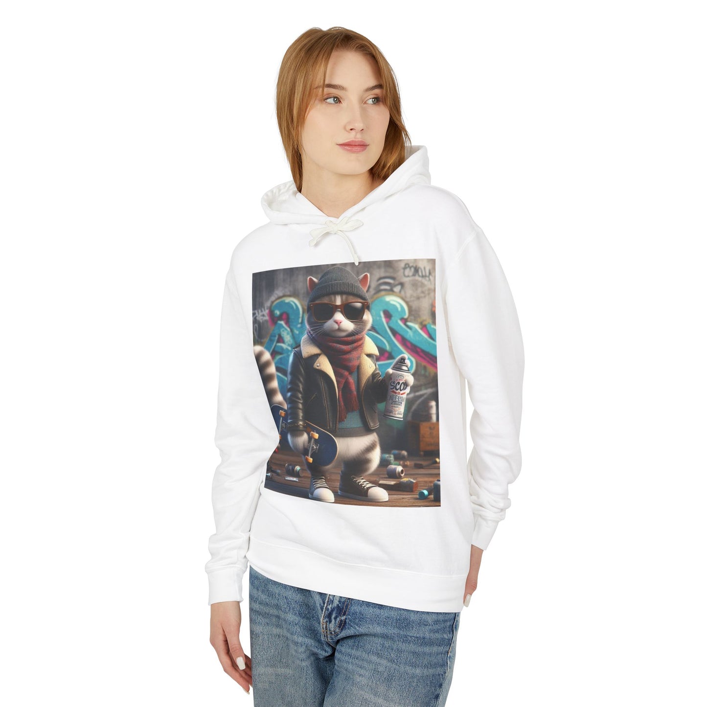 Cool Cat Graffiti Unisex Lightweight Hoodie