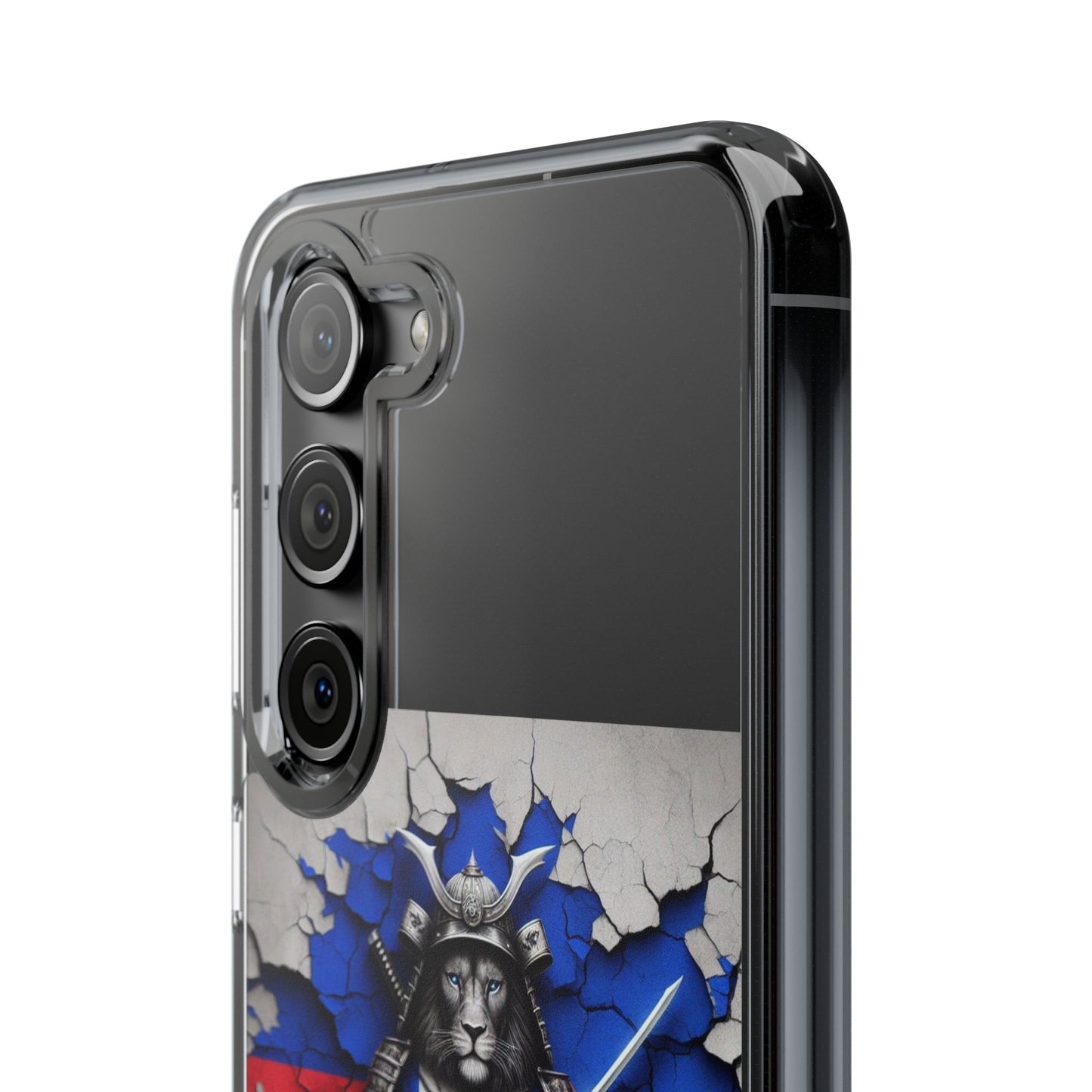 Lion Warrior Clear Phone Case - Trendy Russian Flag Design, Perfect for Animal Lovers and Patriots