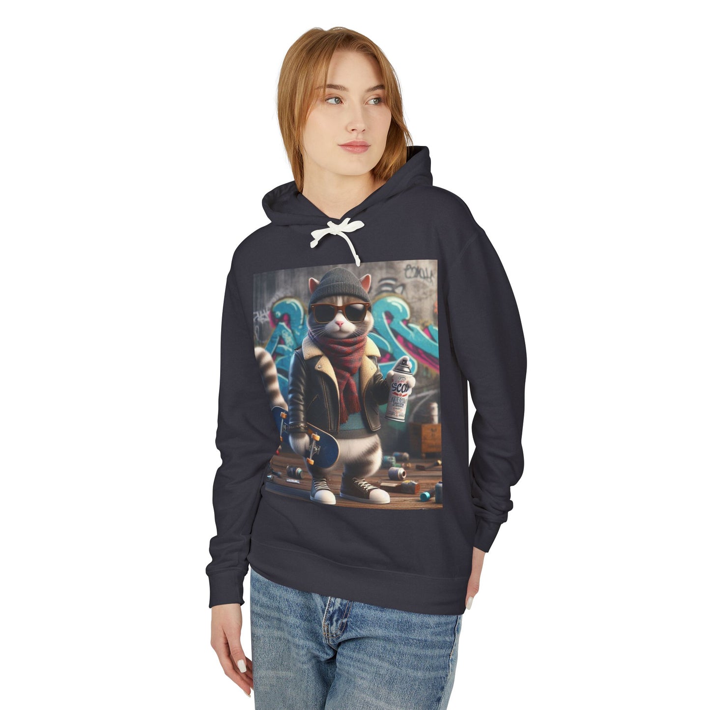 Cool Cat Graffiti Unisex Lightweight Hoodie