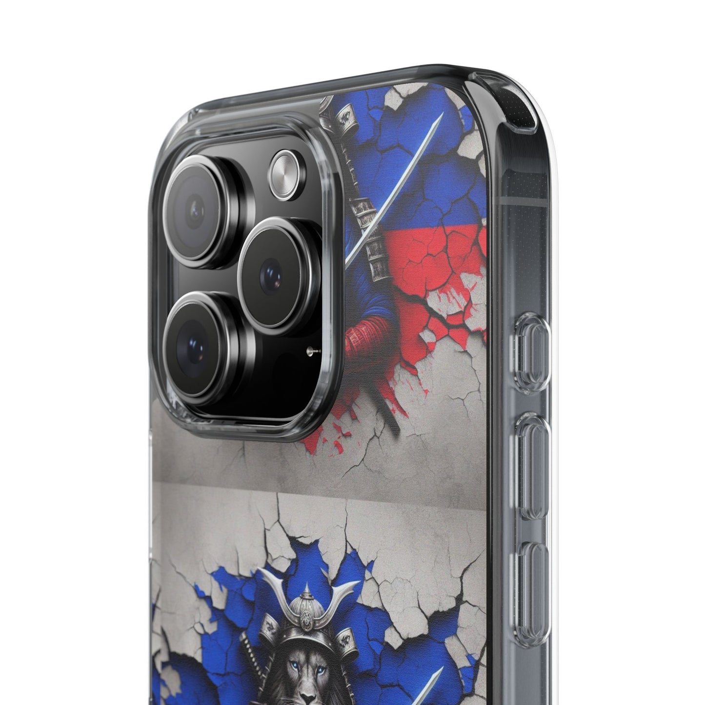 Lion Warrior Clear Phone Case - Trendy Russian Flag Design, Perfect for Animal Lovers and Patriots